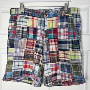 Vintage 1946 Men Patchwork Madras Plaid Shorts Multi Color Preppy Summer 38